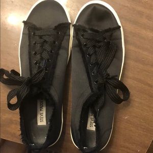 Steve Madden platform sneakers black satin. Euc 10
